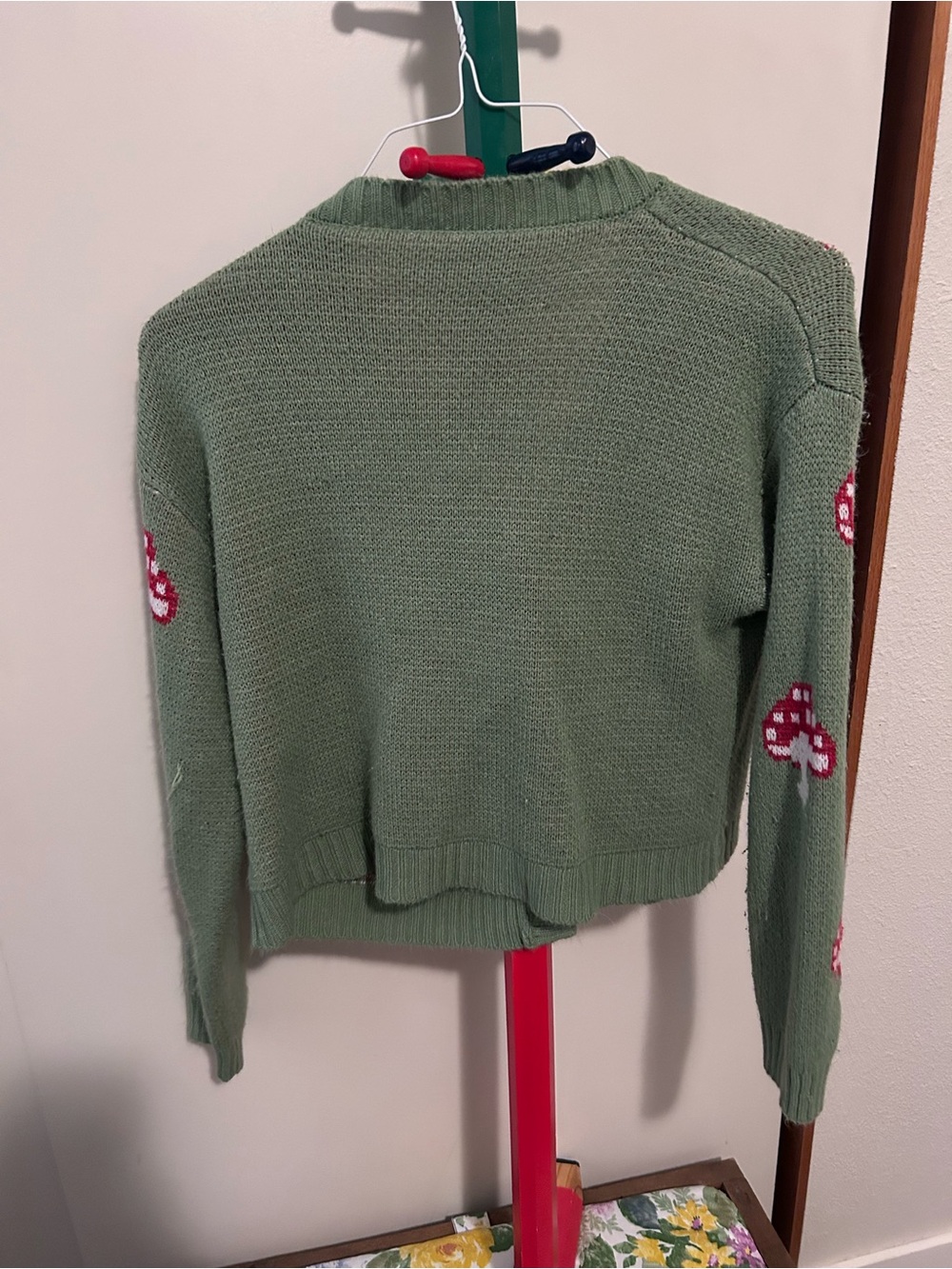 Green Mushroom Knit Button-Front Cardigan cottagecore - Picture 4 of 5